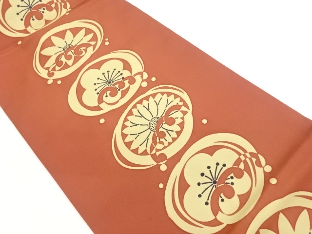 塩瀬型染波輪に花々模様名古屋帯